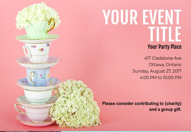 Custom tea party invitation with donation feature