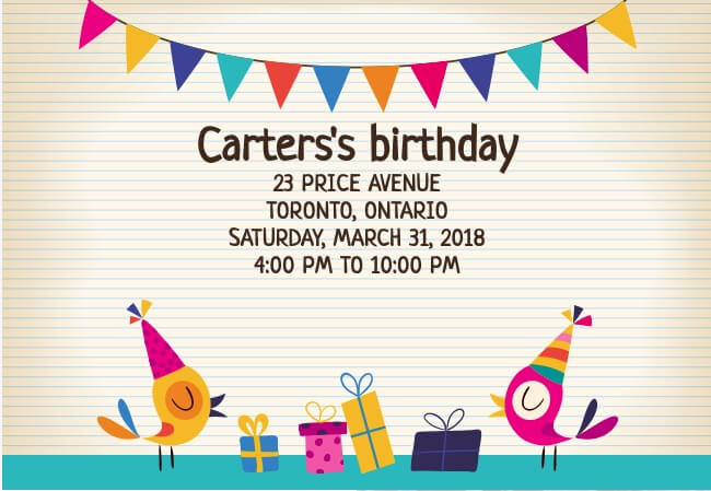 Custom kids birthday invite with playful theme and charity support