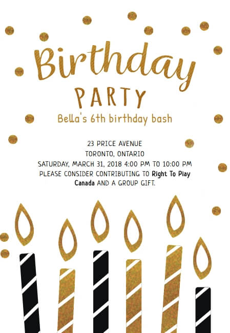 Custom kids birthday invitation with a focus on kindness and giving