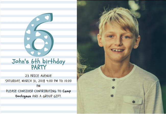 Eco-friendly kids party invitation that celebrates generosity