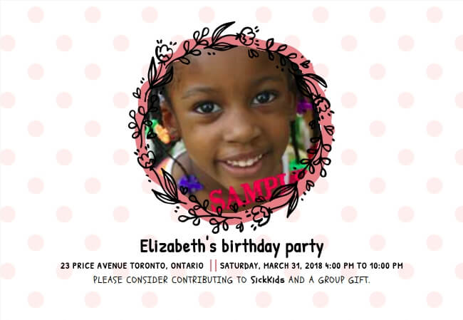 Magical birthday invitation for kids with pastel colors and an option to donate to a chosen charity