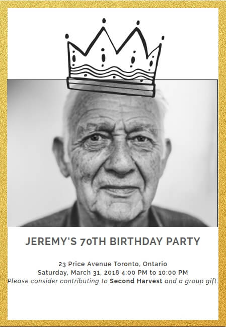 Personalized birthday invite with custom design and charity focus