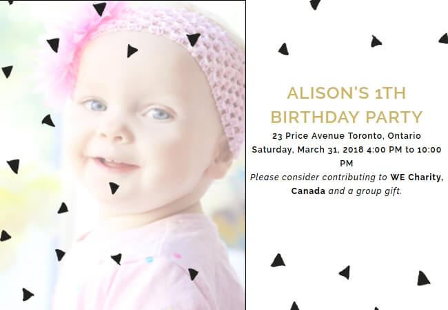 Charming children’s birthday invitation supporting acts of kindness