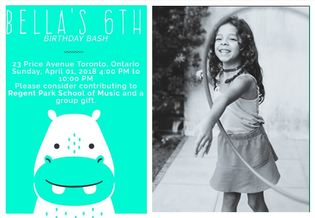 Kids birthday invite designed for fun and supporting good causes