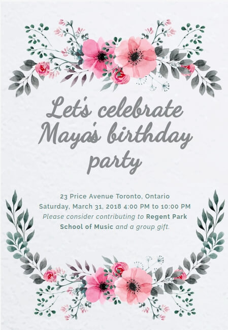 Editable kids party invitation template with giving back feature
