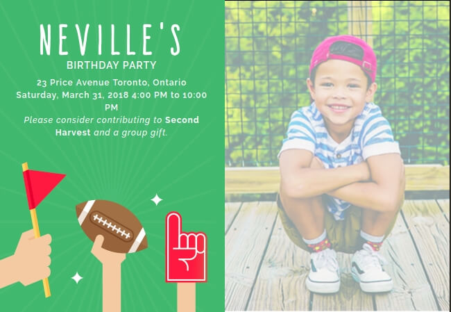 Fun birthday invitation for kids with charity donation option