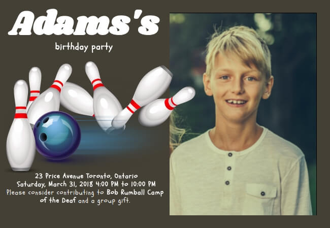 Sports-themed birthday invitations with charity donation