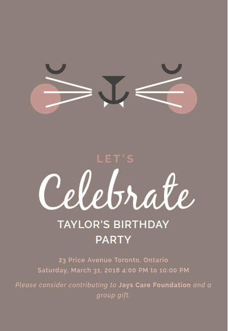Cute kids birthday invitation with option to support charity