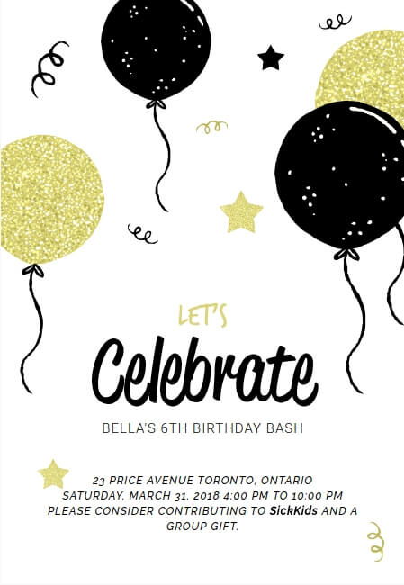 Custom birthday party invitation for kids that gives back