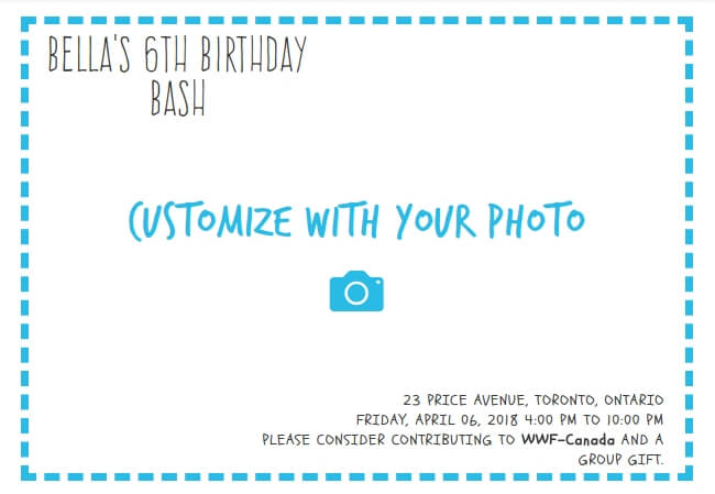 Minimalist kids’ birthday invite with donation option
