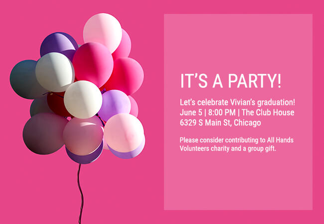 Colorful and easy-to-edit kids party invitation with charity feature