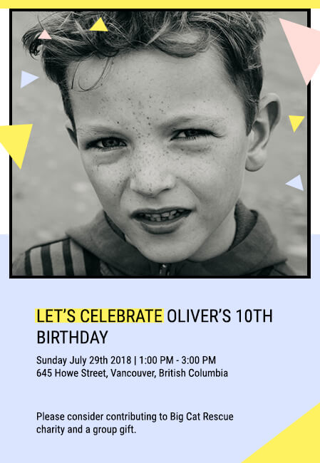 Creative children’s birthday invitations with giving back options
