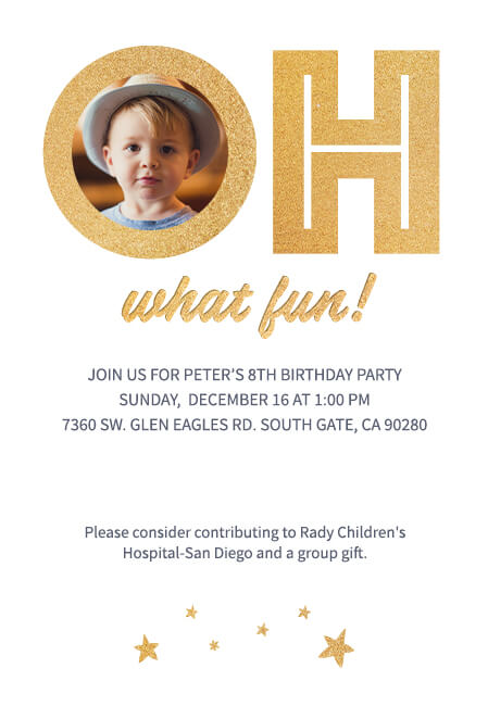 Personalized birthday invites for kids with donation support