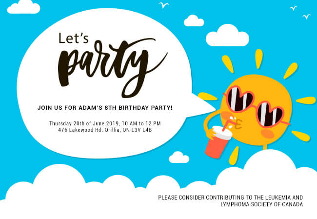 Customizable children’s birthday invites supporting causes
