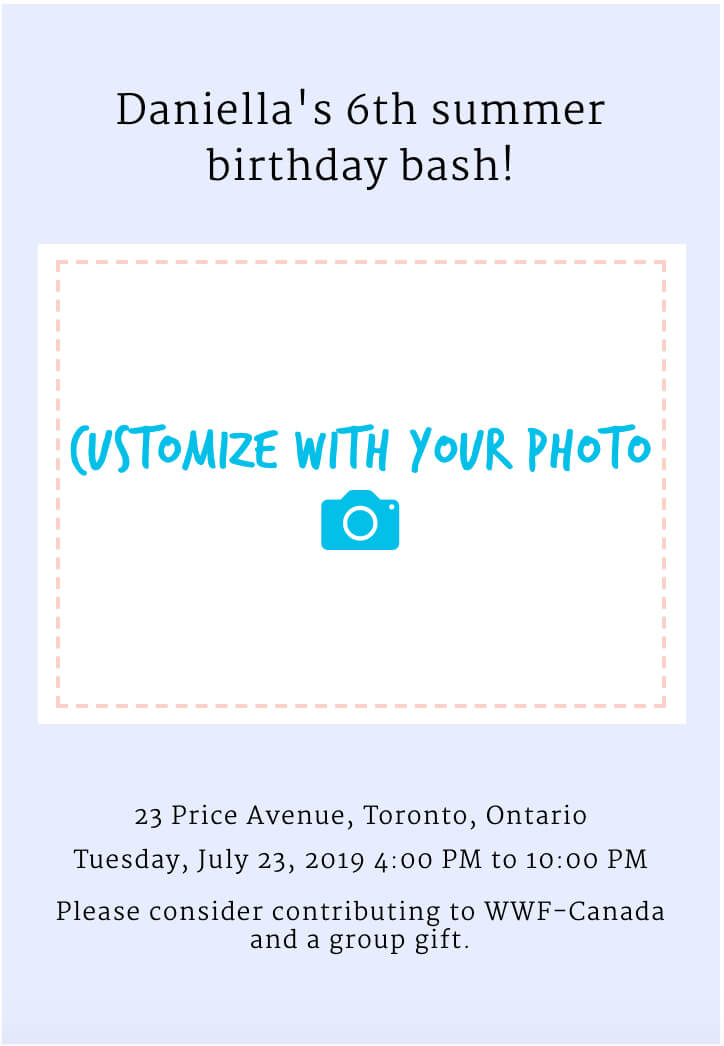 Personalized birthday invite with donation option