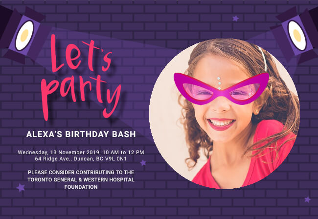 Charity-friendly birthday invitation design for children