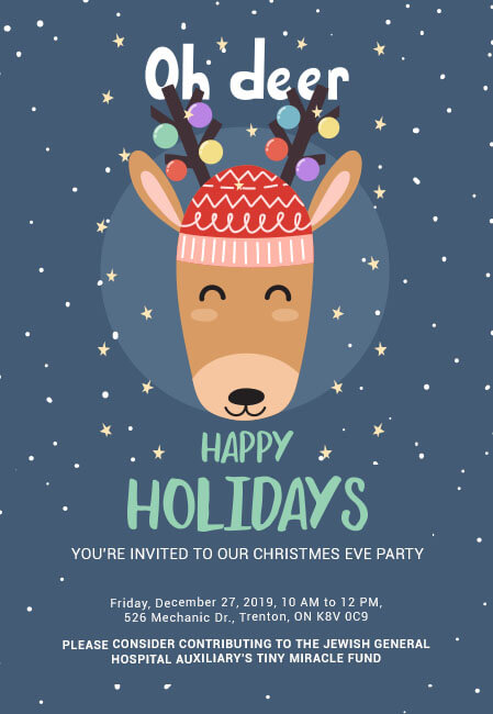 Bright and playful Holiday party invites with donation options