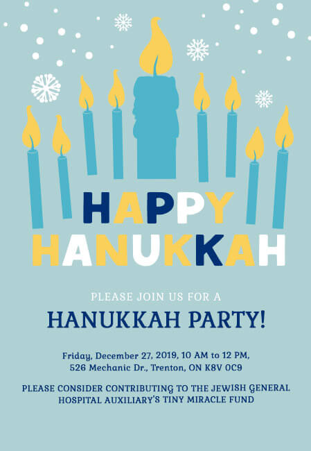 Customizable Hanukkah party invites supporting causes