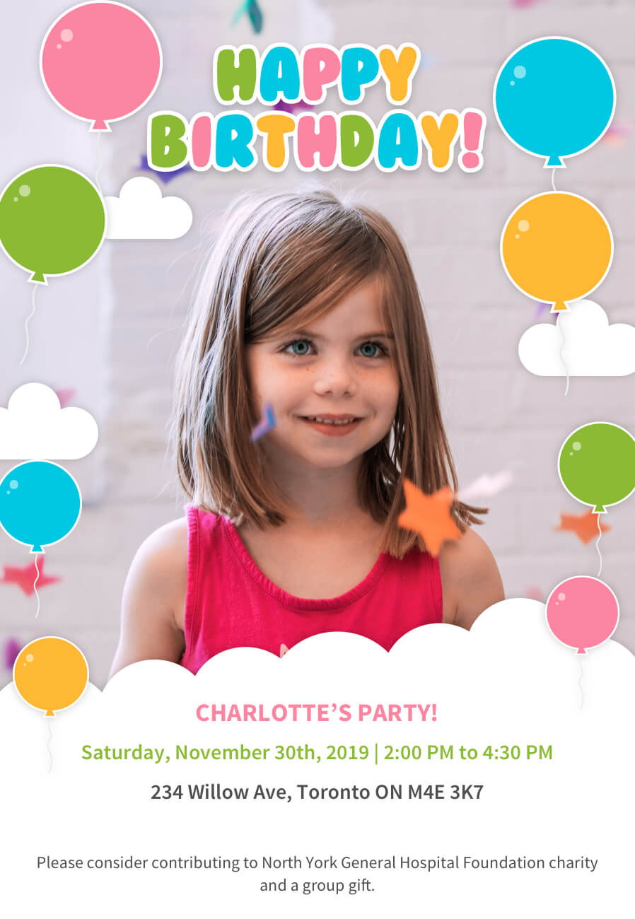 Custom party invites for children supporting meaningful causes
