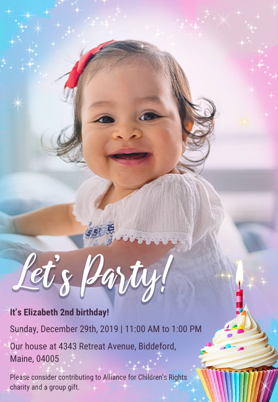 Personalized kids party invite with donation feature