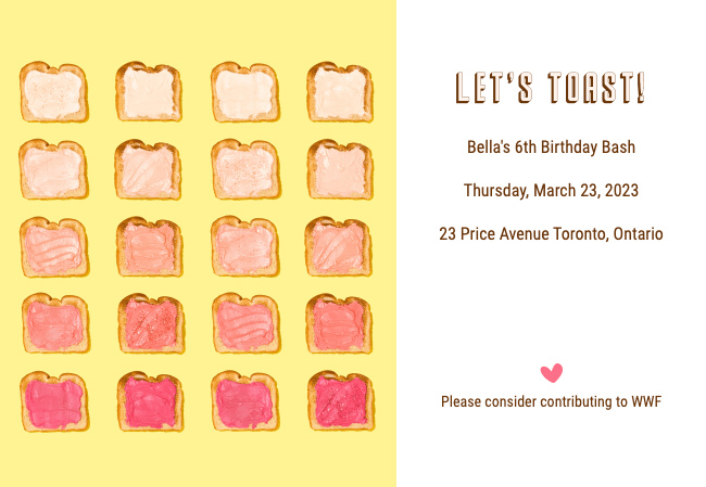 Custom kids birthday party invitation with donation feature