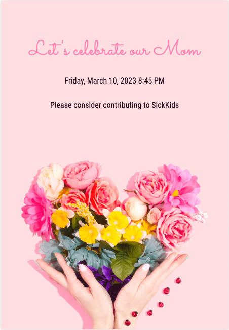 Stylish ‘Celebrate Mom’ party invite with customizable and donation options