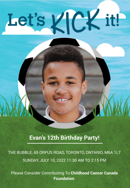 Interactive kids birthday invitation with charity donation option