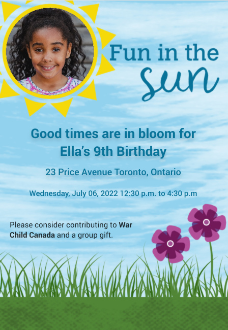 Customizable birthday invitation for kids with donation feature
