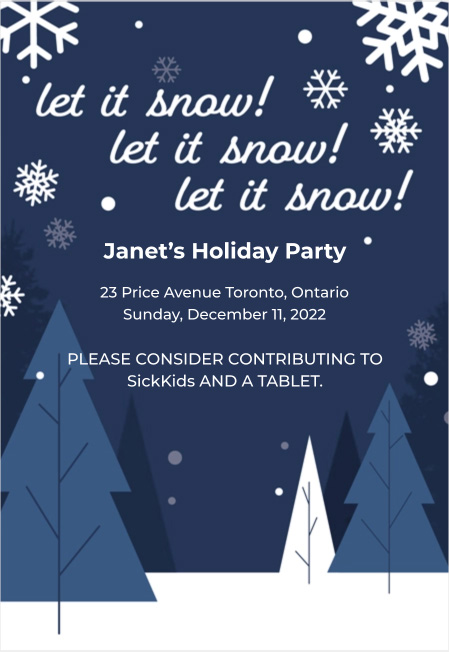 Unique, customizable party invites and charity supporting option