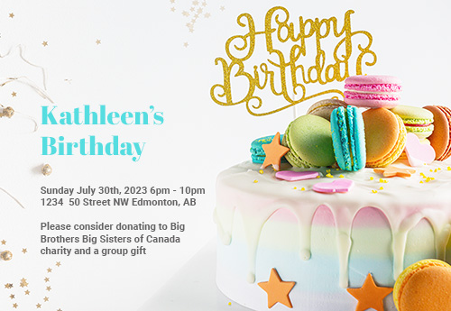 Bright and fun kid's party invitation supporting charities