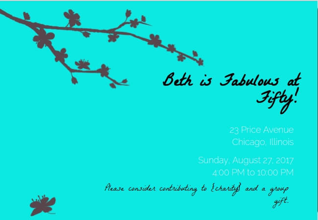 Bright and bold celebration invite with option to support charities